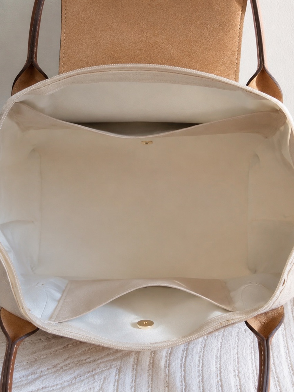Longchamp Beige Tote with Brown Leather Trim - Picture 4 of 4